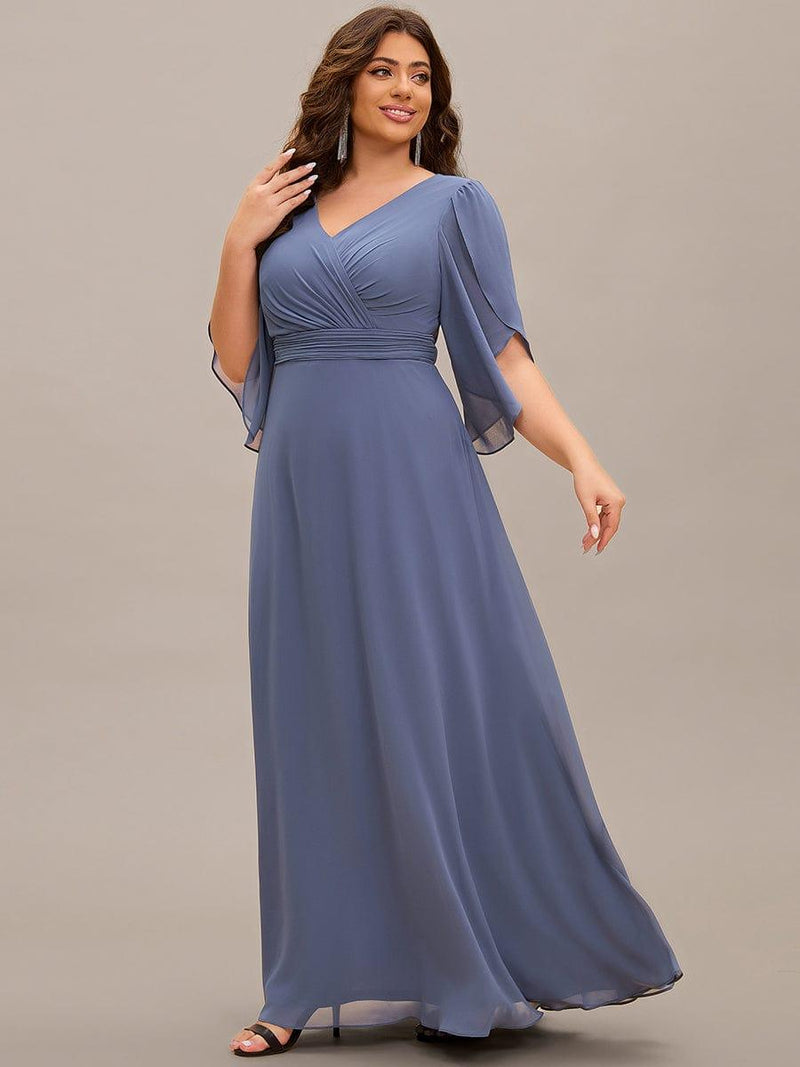 Lena | Plus Size Elegant Pleated Half Sleeve A-Line Maxi Mother of the Bride Dress