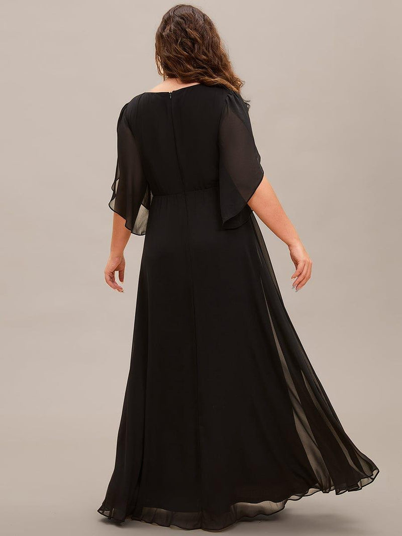 Lena | Plus Size Elegant Pleated Half Sleeve A-Line Maxi Mother of the Bride Dress