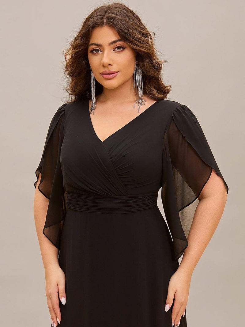Lena | Plus Size Elegant Pleated Half Sleeve A-Line Maxi Mother of the Bride Dress