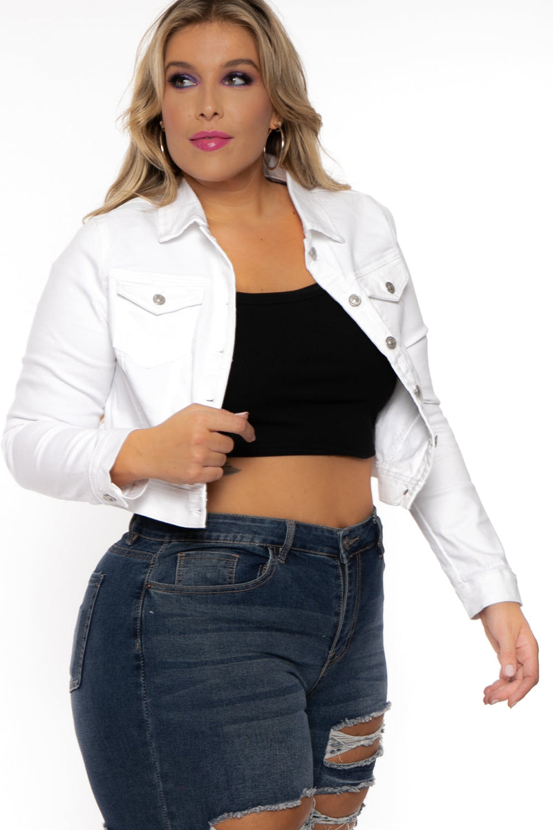 Plus Size Basic Denim Jacket - White