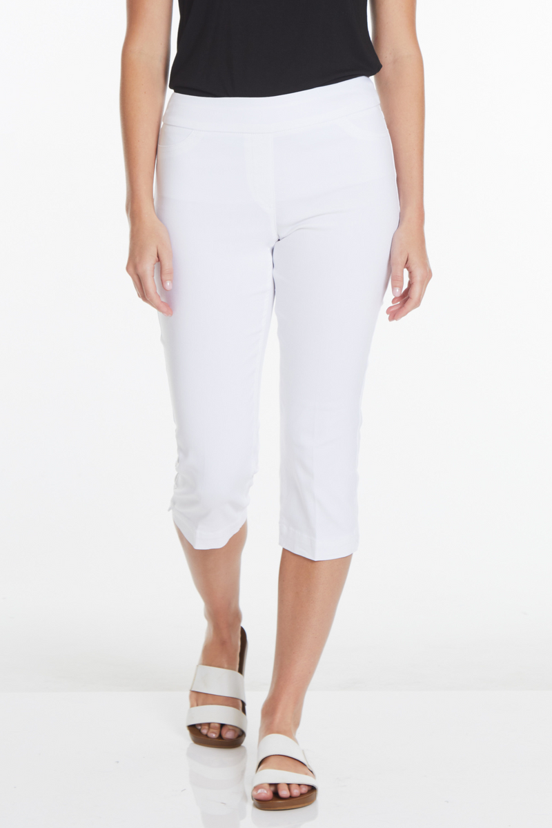 Plus Size White Pull On Capri Pants With Pockets