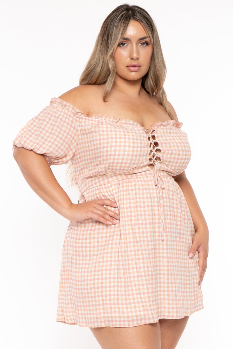 Plus Size Adella Printed  Lace Up  Dress- Pink