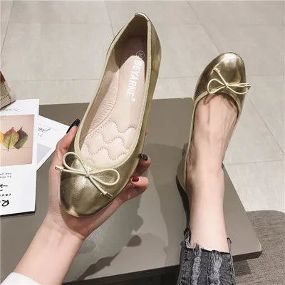 Flats for Women Casual Shoes Women Flats Soft Ladies Boat Shoes Slip-on Woman Ballet Flats Black Gold Grey Plus Size 42 YX1375