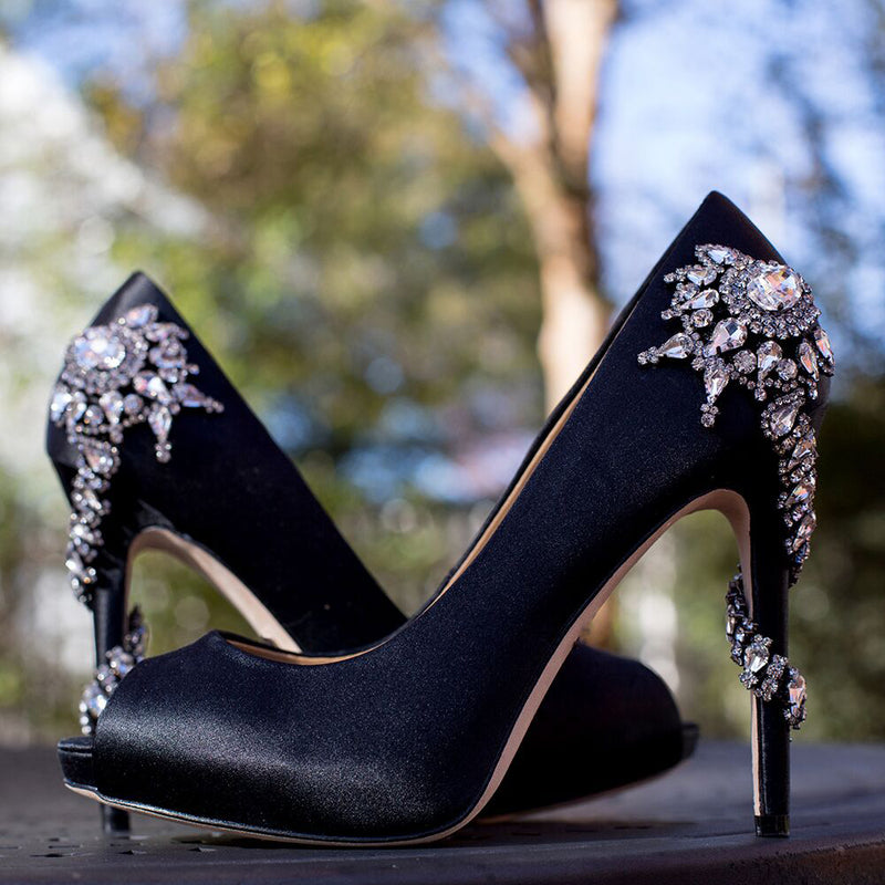Brooke - Drag Queen Rhinestone Peep Toe Pumps - Plus Size