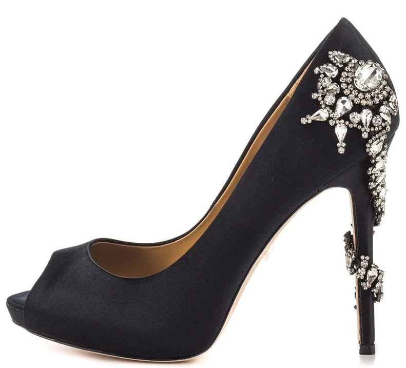 Brooke - Drag Queen Rhinestone Peep Toe Pumps - Plus Size