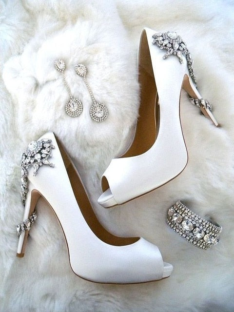 Brooke - Drag Queen Rhinestone Peep Toe Pumps - Plus Size