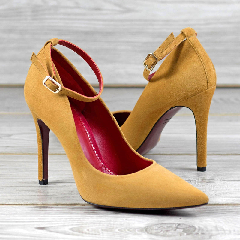Women's Florence Pointed Toe Leather Heels Wide Plus Size Sand Dessert 4878