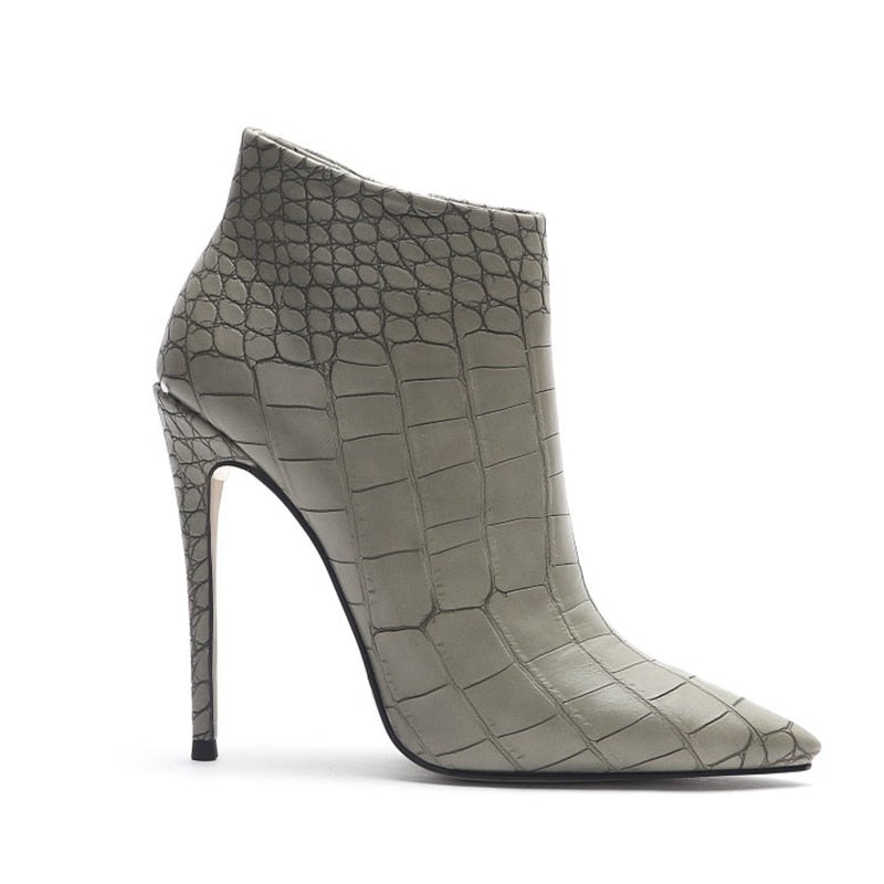 Lizzie - Drag Queen Faux Crocodile Skin Ankle Boots - Plus Size