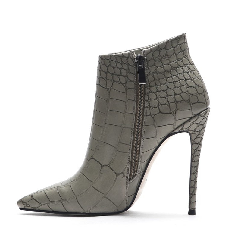 Lizzie - Drag Queen Faux Crocodile Skin Ankle Boots - Plus Size