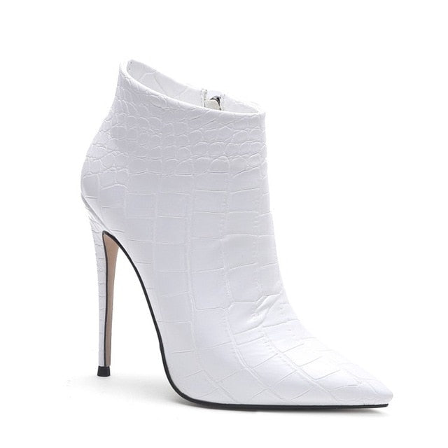 Lizzie - Drag Queen Faux Crocodile Skin Ankle Boots - Plus Size