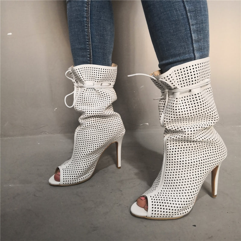 Galatea - White Drag Queen Summer Boots - Plus Size