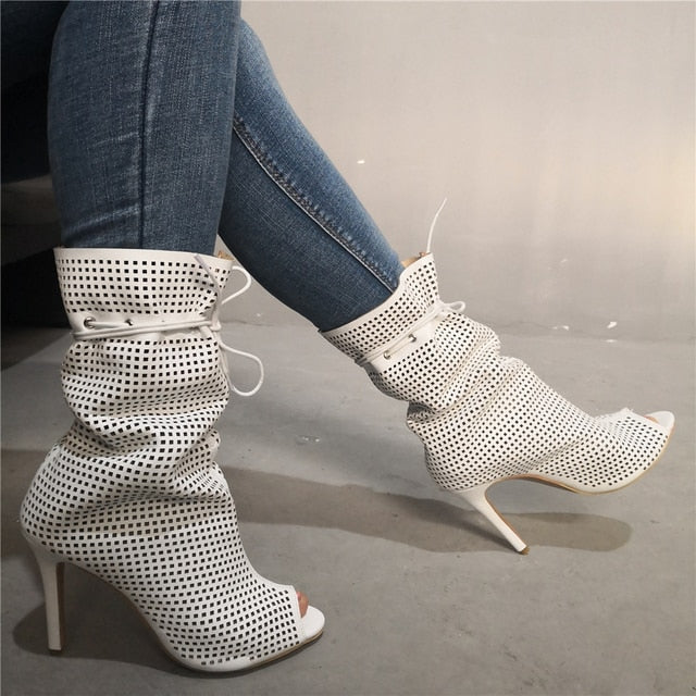 Galatea - White Drag Queen Summer Boots - Plus Size