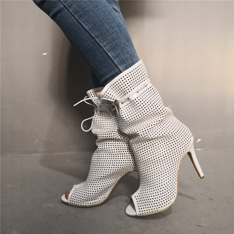 Galatea - White Drag Queen Summer Boots - Plus Size