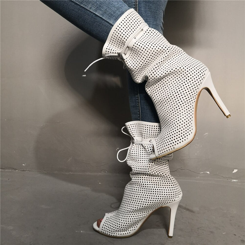 Galatea - White Drag Queen Summer Boots - Plus Size