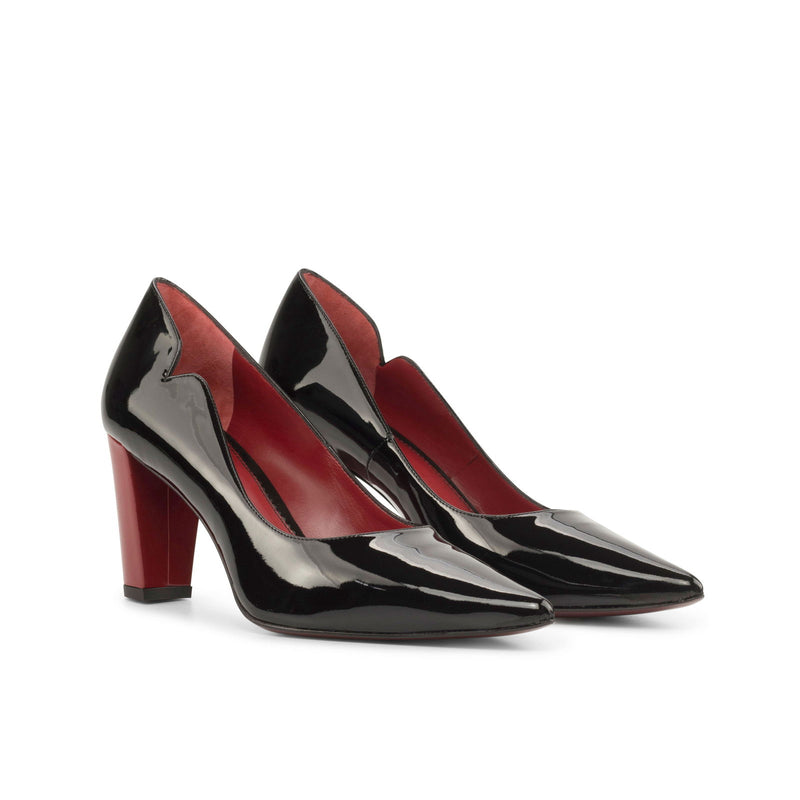 Women's Genoa Pointed Toe Leather Heels Wide Plus Size Passion Red Luxury Black 4914