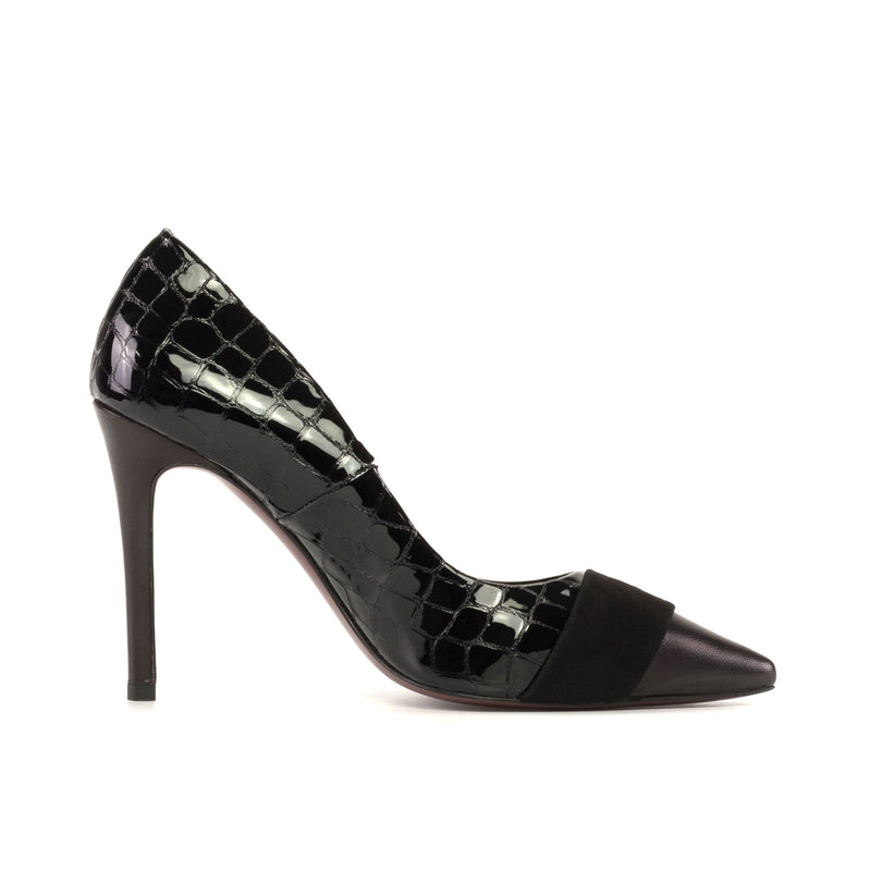 Women's Milan Pointed Toe Leather Heels Wide Plus Size Luxury Black  5441