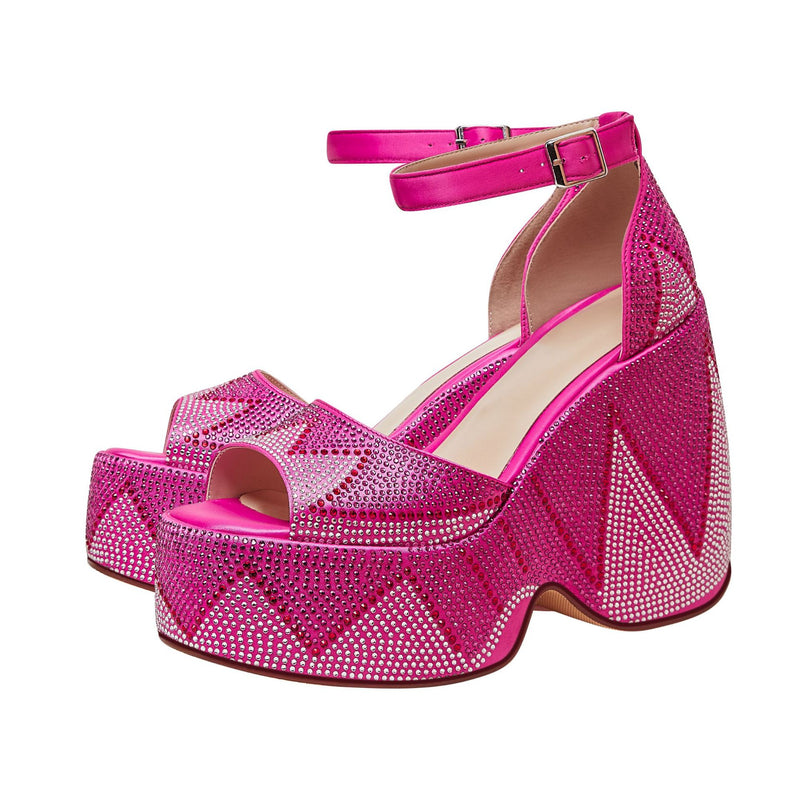 Luxury Rhinestone Platform Wedge Sandals - Stylish Thick Bottom Plus Size Footwear