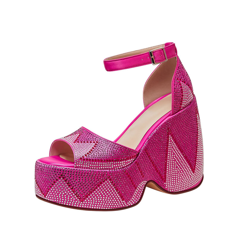 Luxury Rhinestone Platform Wedge Sandals - Stylish Thick Bottom Plus Size Footwear