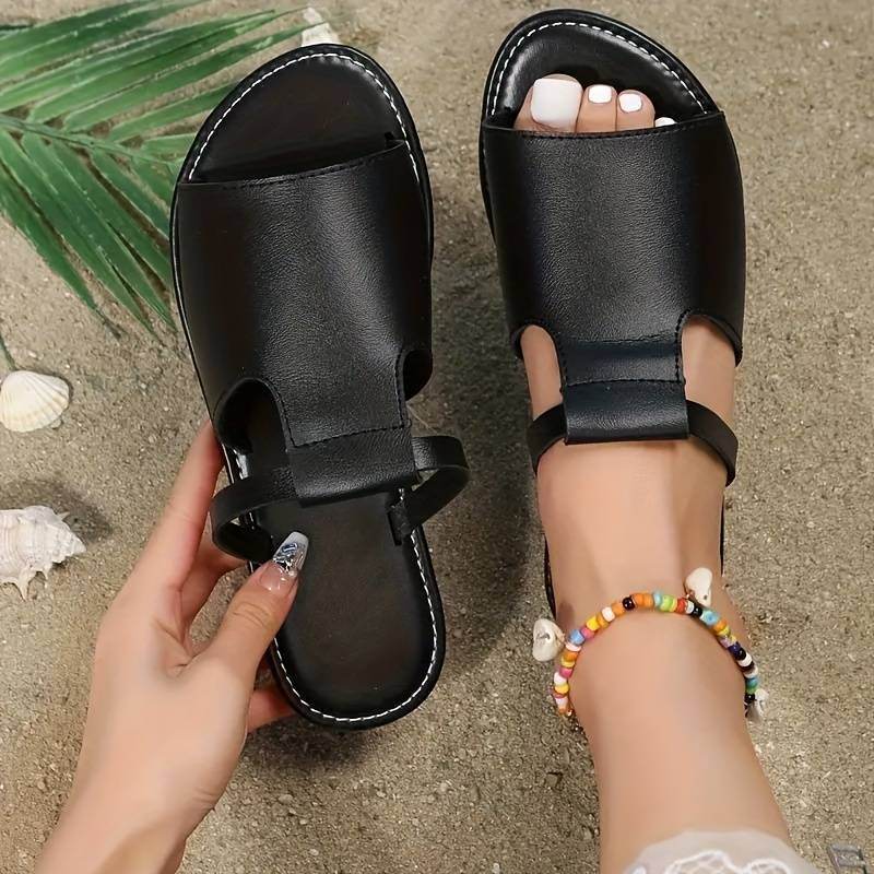 Buycenter Plus Size Women's PU Flat Sandals - Breathable & Quick Drying