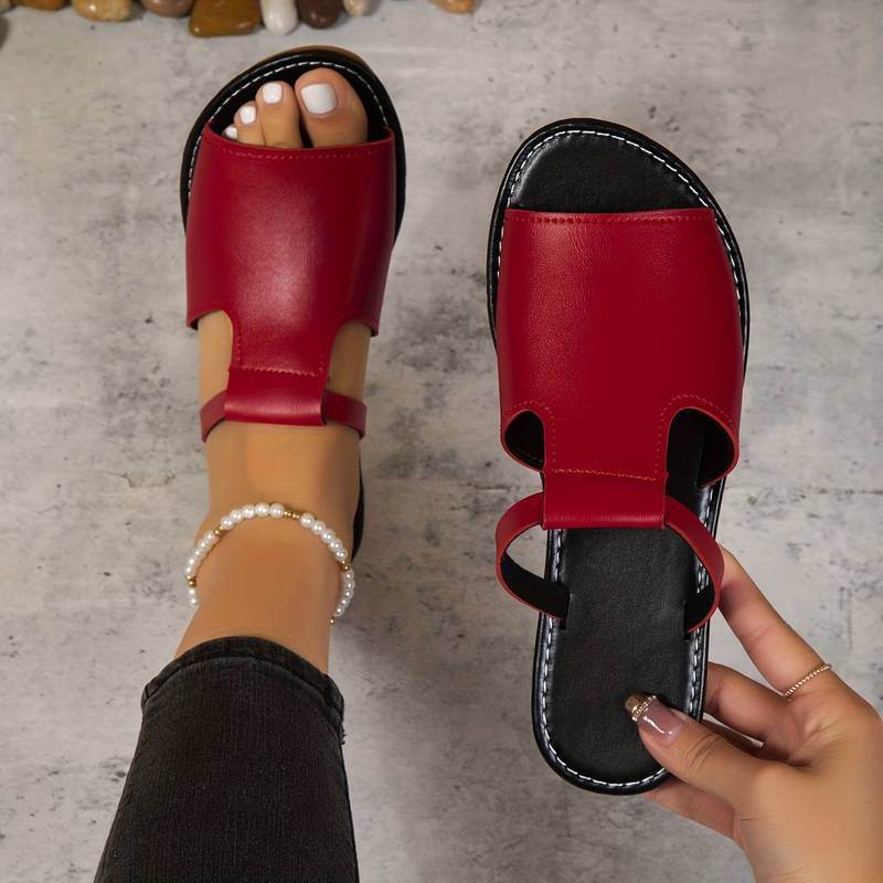 Buycenter Plus Size Women's PU Flat Sandals - Breathable & Quick Drying
