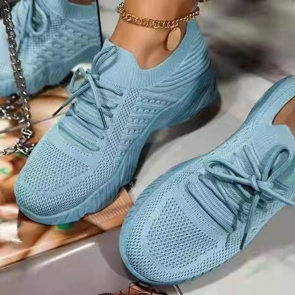 Mesh Breathable Women Casual Sneakers Lace-up Vulcanized Shoes Ladies Platform Sneakers Female Shoes Plus Size Zapatos De Mujer