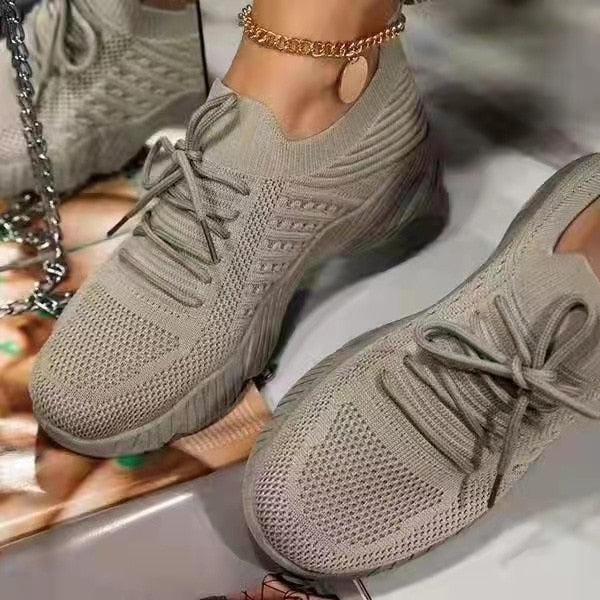 Mesh Breathable Women Casual Sneakers Lace-up Vulcanized Shoes Ladies Platform Sneakers Female Shoes Plus Size Zapatos De Mujer