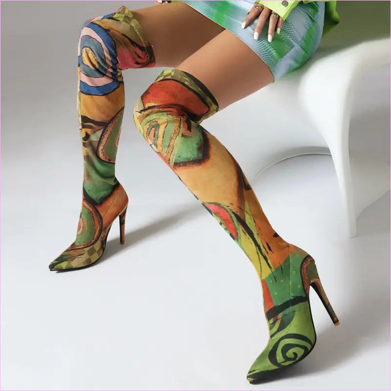 Colorful Plus Size Pointed Toe Ultra-high Knee Boots