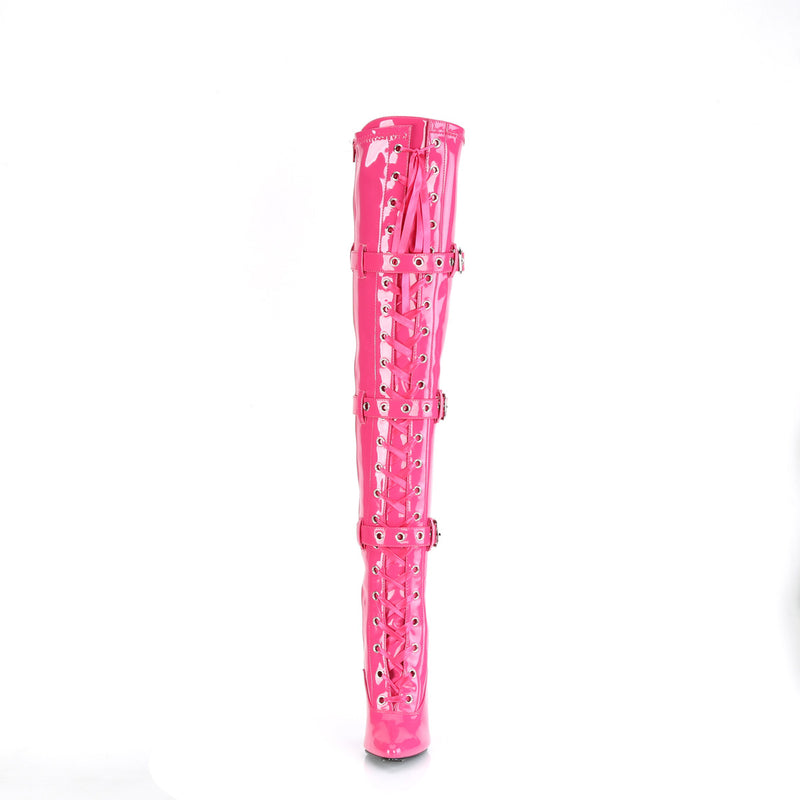 Seduce-3028 Hot Pink Triple Buckle Thigh-High Boots