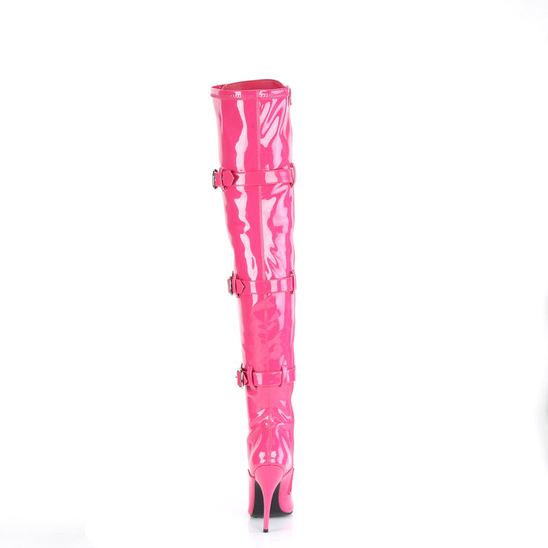 Seduce-3028 Hot Pink Triple Buckle Thigh-High Boots