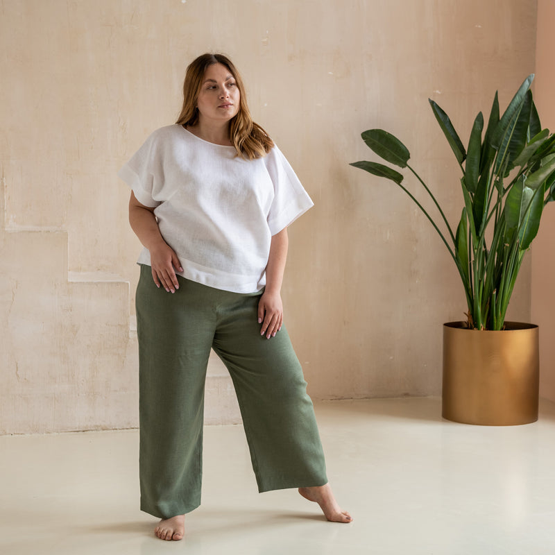 High Rise Linen Wide-Leg Pants - Plus Size Linen Pants - Plus Size Women's Clothing