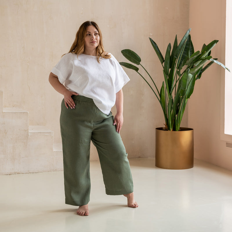 High Rise Linen Wide-Leg Pants - Plus Size Linen Pants - Plus Size Women's Clothing