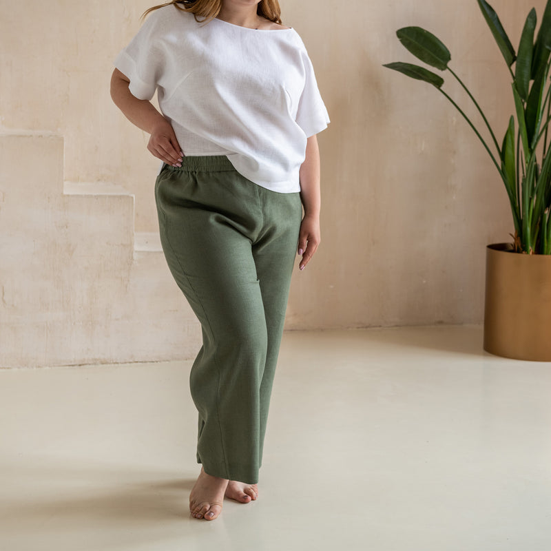 High Rise Linen Wide-Leg Pants - Plus Size Linen Pants - Plus Size Women's Clothing