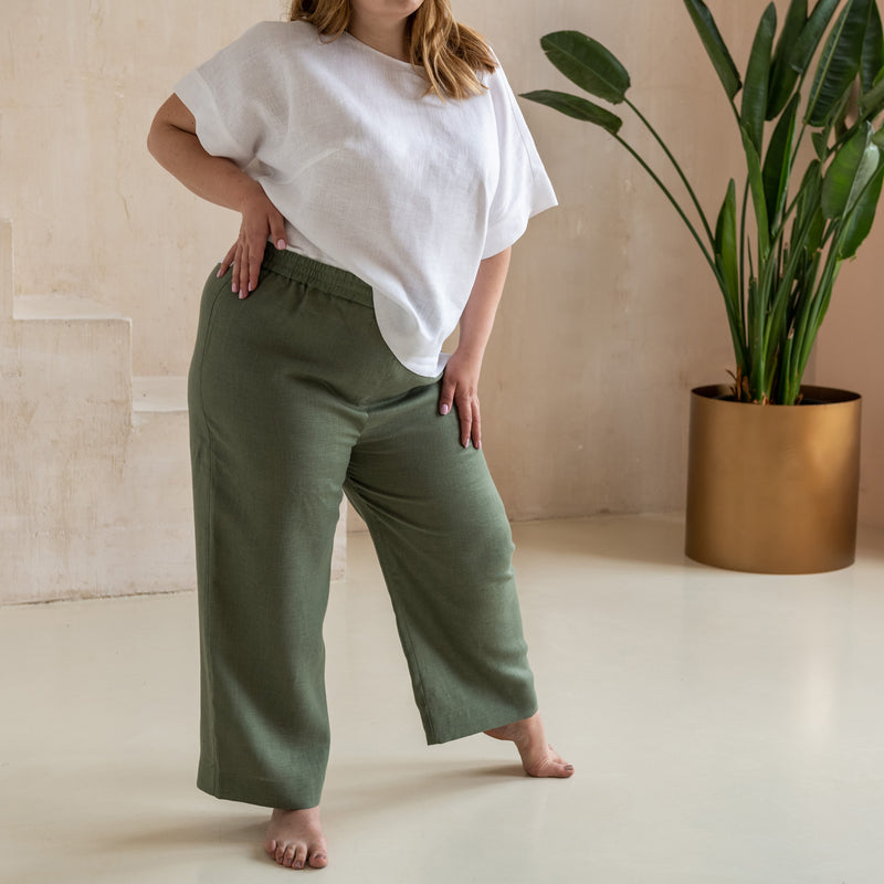High Rise Linen Wide-Leg Pants - Plus Size Linen Pants - Plus Size Women's Clothing