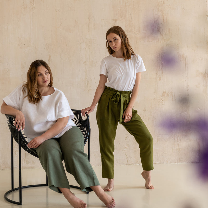High Rise Linen Wide-Leg Pants - Plus Size Linen Pants - Plus Size Women's Clothing