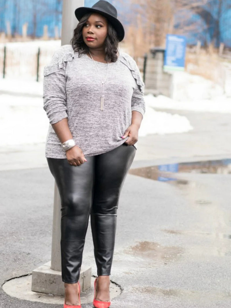 Faux Leather Plus Size Leggings for Women Big Size 5XL 6XL 7XL Black  Girls Spandex Clothing Pleather PU Leggings