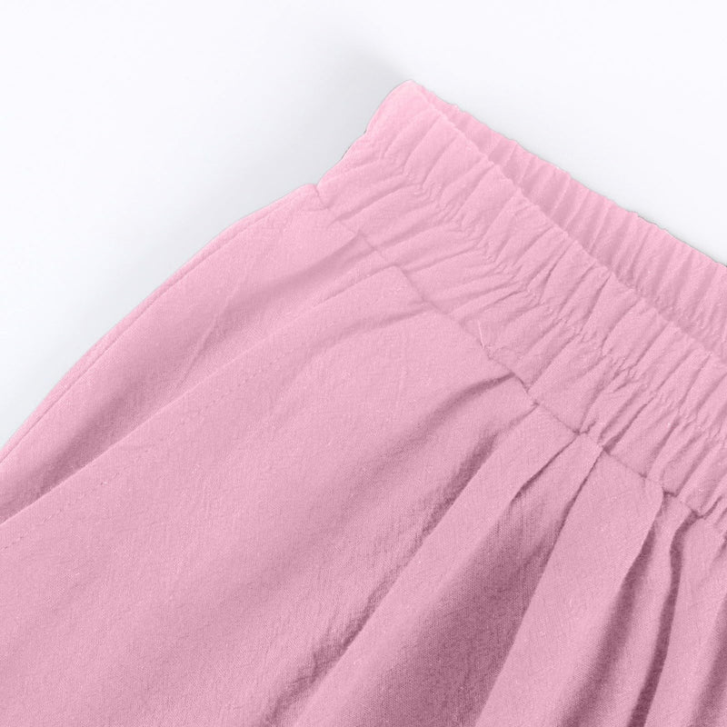 Plus Size Shorts for Women Summer Lounge Bermuda Knee Length Cotton Linen Short Sweatpants Wide Leg High Waisted Loose fit Baggy Elastic Cargo Shorts Ladies Comfy Clothing Trousers(Pink,XX-Large)