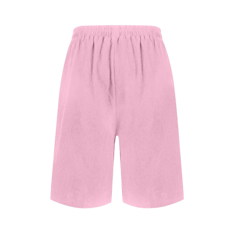 Plus Size Shorts for Women Summer Lounge Bermuda Knee Length Cotton Linen Short Sweatpants Wide Leg High Waisted Loose fit Baggy Elastic Cargo Shorts Ladies Comfy Clothing Trousers(Pink,XX-Large)