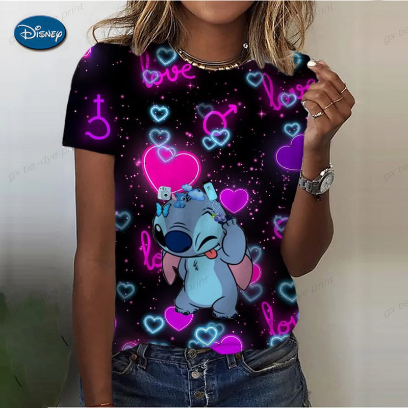 Women's 3D Stitch Print O-Neck T-Shirt, Casual T Shirt, Plus Size Tees, Short Sleeve Tops, Summer Fashion, Y2k Clothes