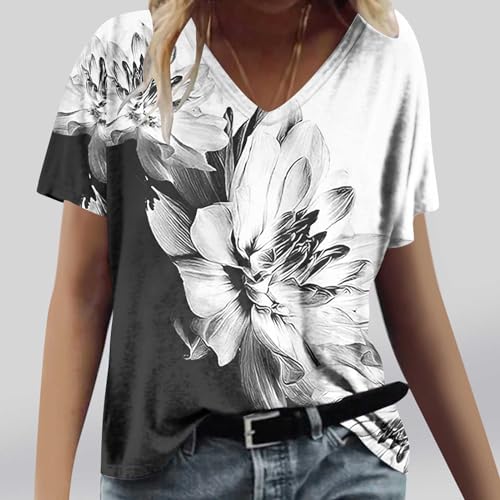 Women's Clothes Clearance of Sale Tunic Plus Size Tees for Women 2x Sale Summer Tops for Women 2024 Short Sleeve V Neck T Shirts Trendy Vintage Printed Basic Tees Loose Comfy Blouses Casual Outfits