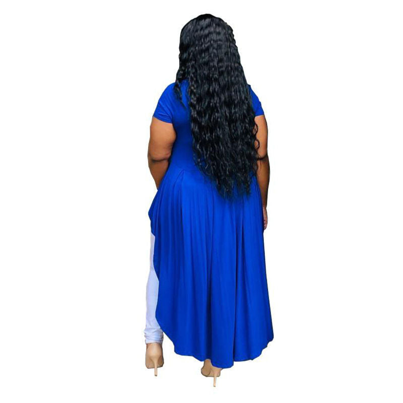 Plus Size Summer Sexy Women Clothes Solid Color Irregular Asymmetric Hem T-shirt