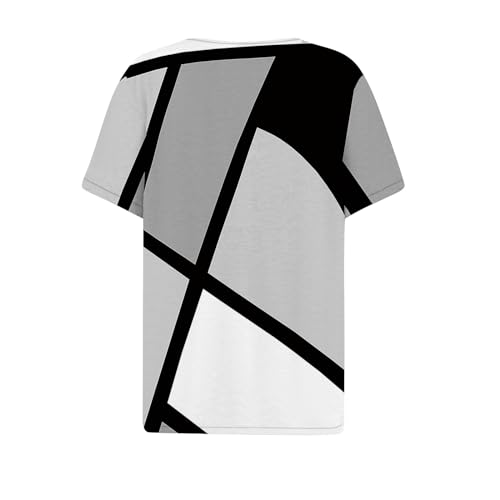 GZPINLU Day Deals Prime 2024 Today Summer Tops for Women 2024 Fashion Color Block Button V Neck T Shirts Short Sleeve Womens Plus Size Basic Tees Boho Clothes Blusas Para Mujer Casuales (Gray,2XL)