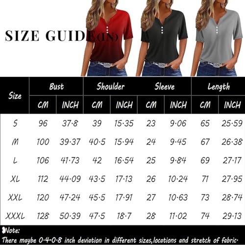 GZPINLU Day Deals Prime 2024 Today Summer Tops for Women 2024 Fashion Color Block Button V Neck T Shirts Short Sleeve Womens Plus Size Basic Tees Boho Clothes Blusas Para Mujer Casuales (Gray,2XL)