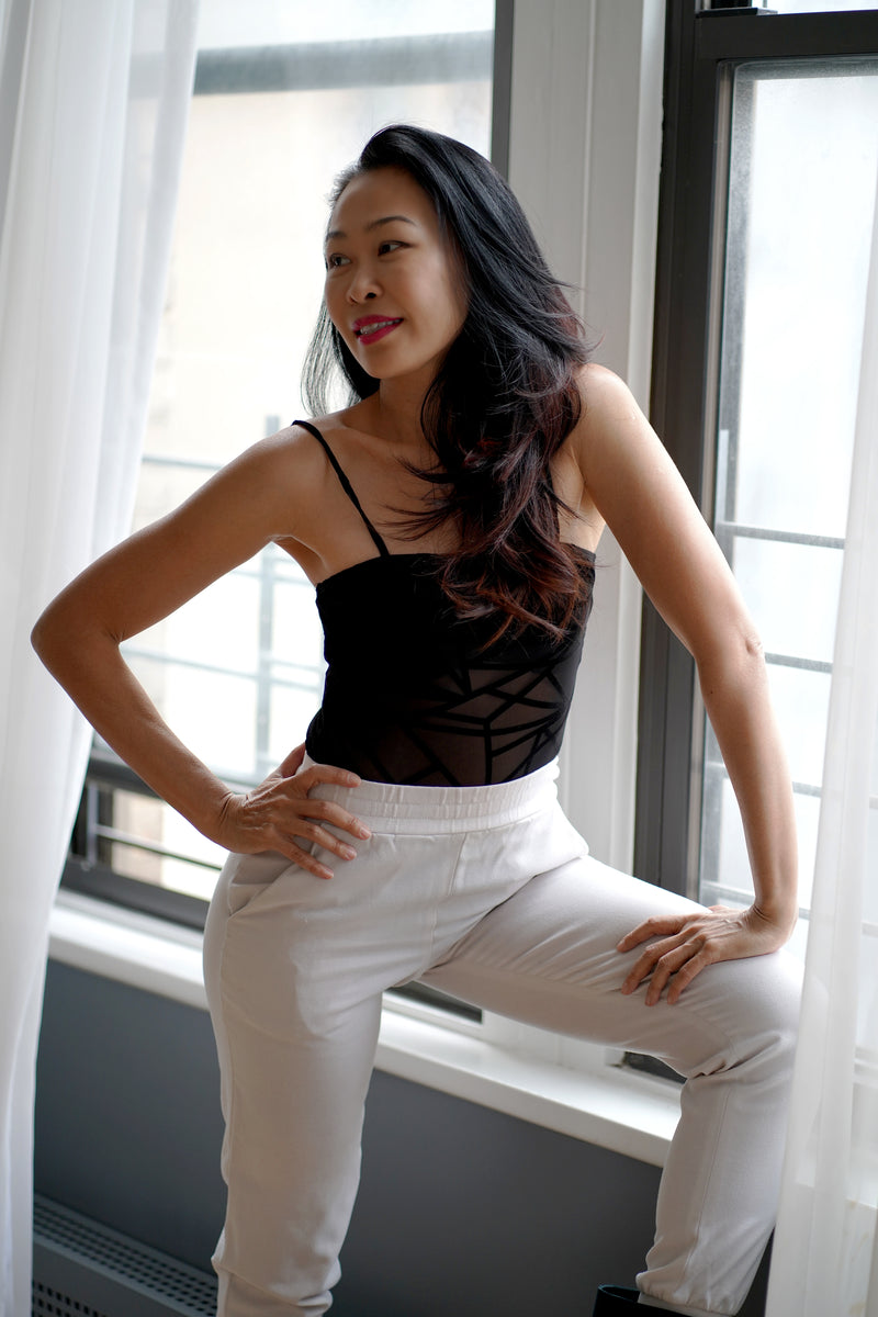 Geo Flocked Mesh Sheer Bodysuit Without Panty