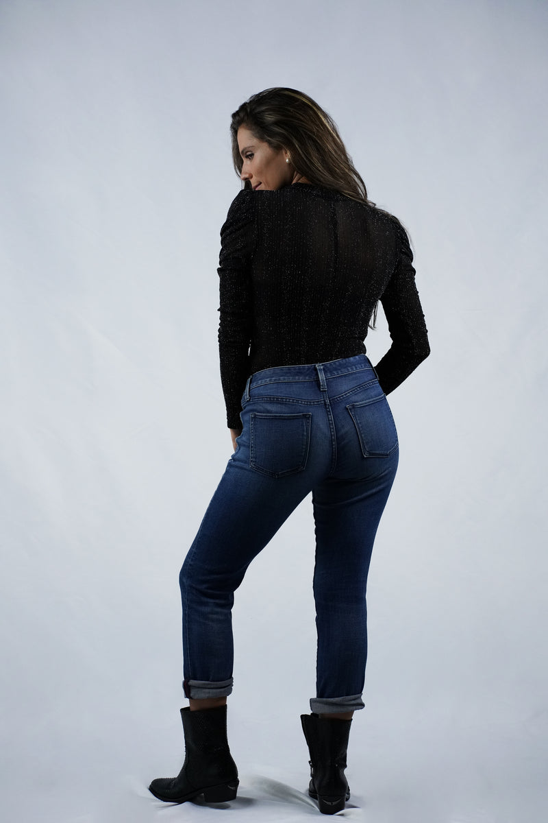 Mock-neck Sheer Glitter Bodysuit