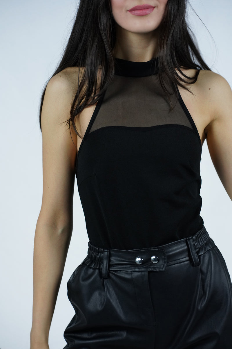Mesh Insert Halter Bodysuit
