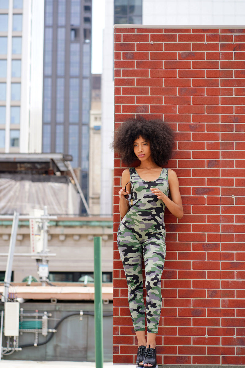Basic Camo Form-fitting Unitard Bodysuit