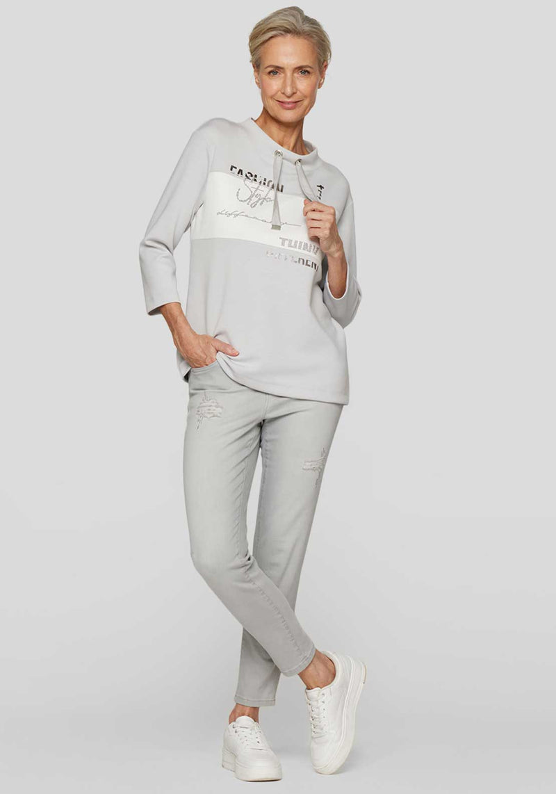 Rabe Embellished Colour Block Top, Grey and White