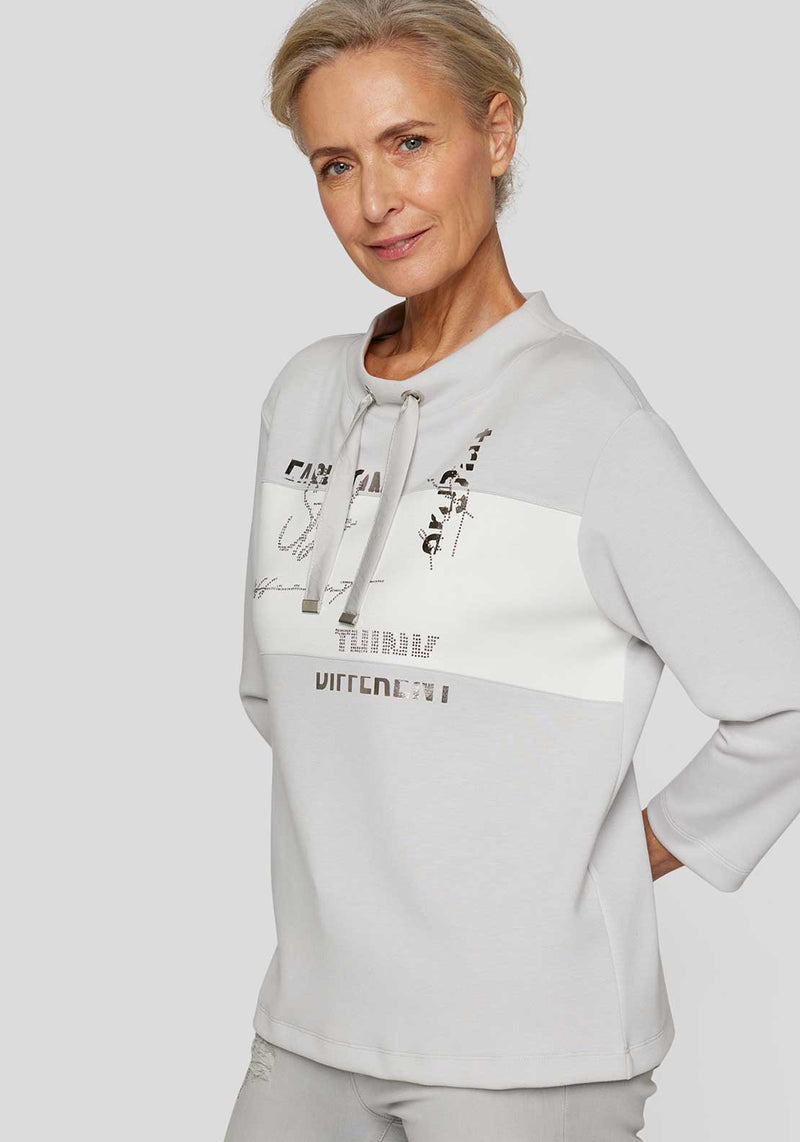 Rabe Embellished Colour Block Top, Grey and White