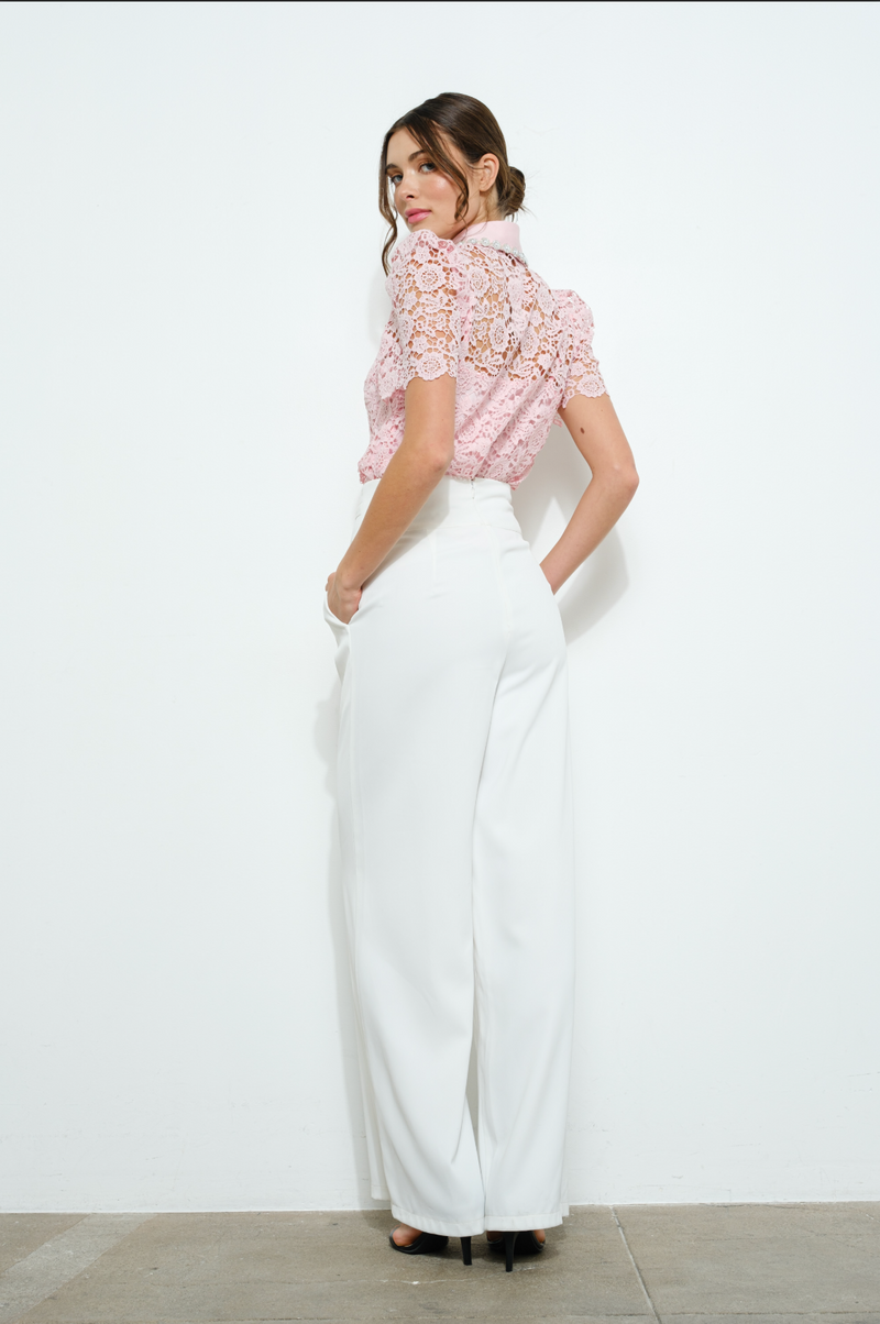 NEW!! Celina Pearl Embellished Button Up in Pink