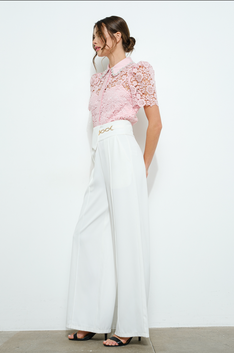 NEW!! Celina Pearl Embellished Button Up in Pink